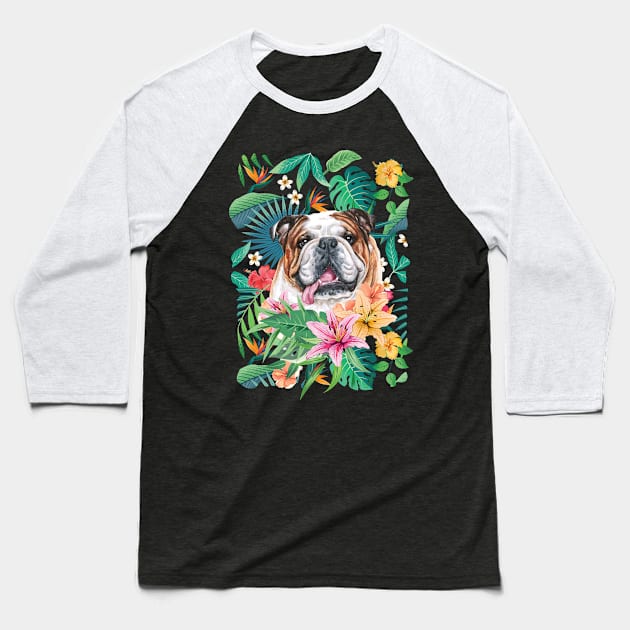 Tropical Brindle English Bulldog 3 Baseball T-Shirt by LulululuPainting